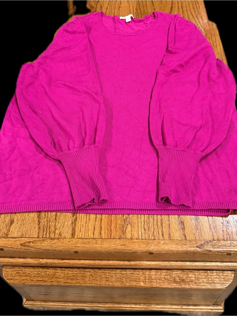 Cato Puff-Sleeve Crewneck Sweater - Fuchsia